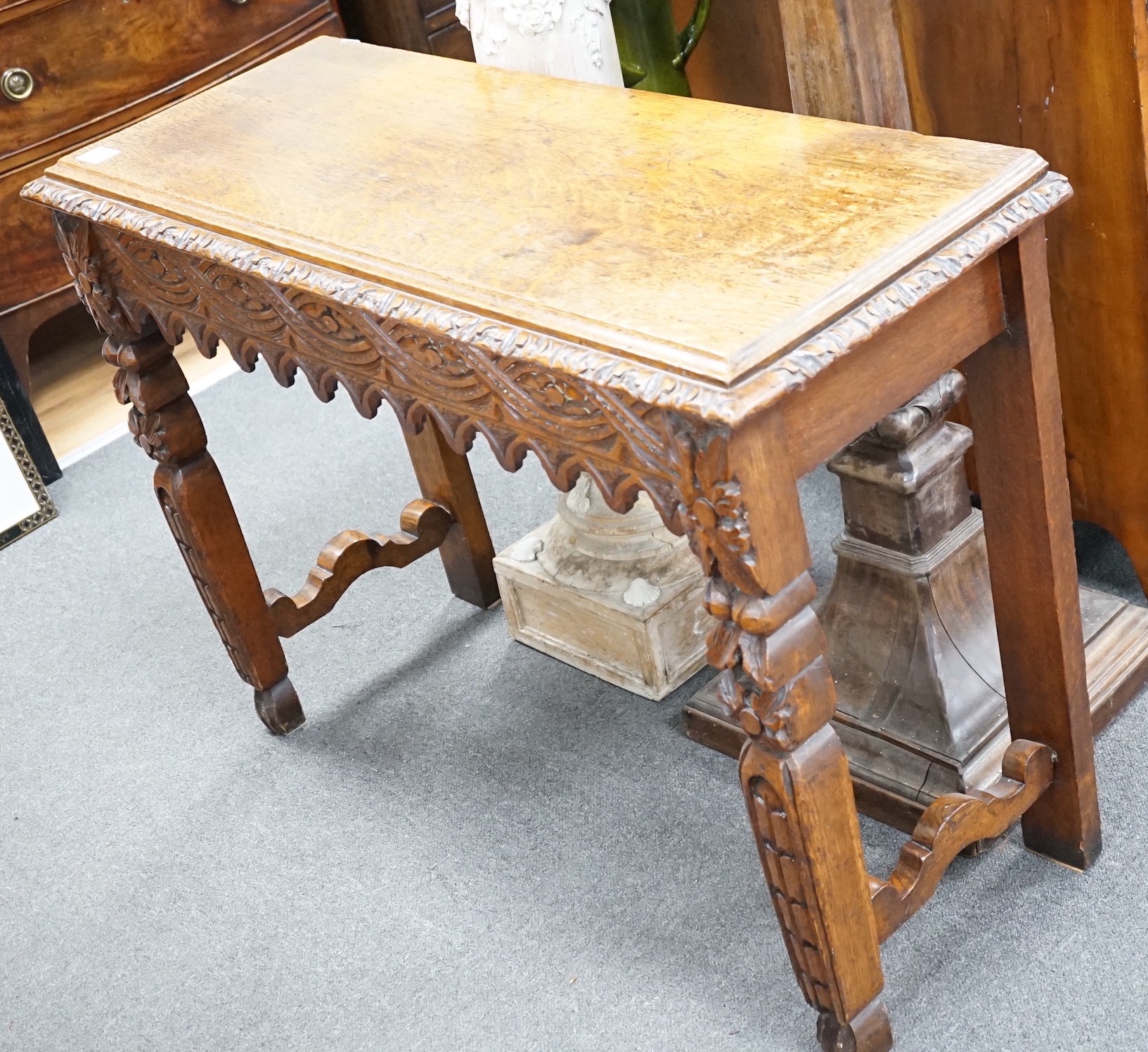 A late Victorian carved oak pool table, width 104cm *Please note the sale commences at 9am.
